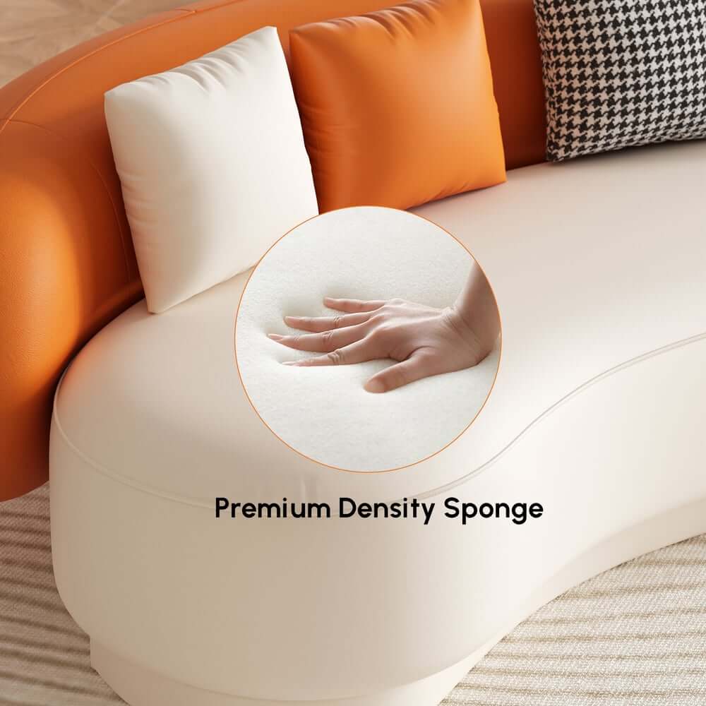 Modern Curved Leather Sofa, Armless Design, 3-Seater
