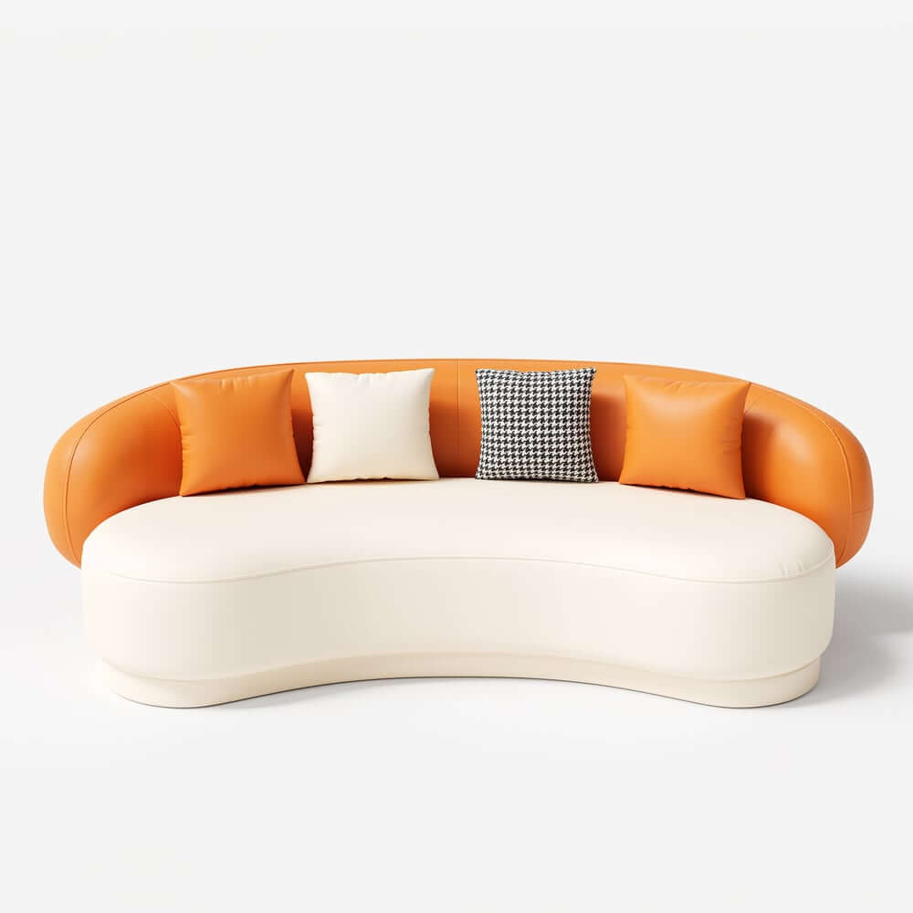 Modern Curved Leather Sofa, Armless Design, 3-Seater