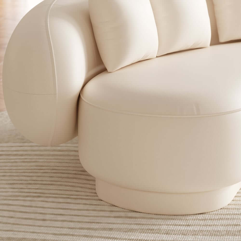 Modern Curved Leather Sofa, Armless Design, 3-Seater