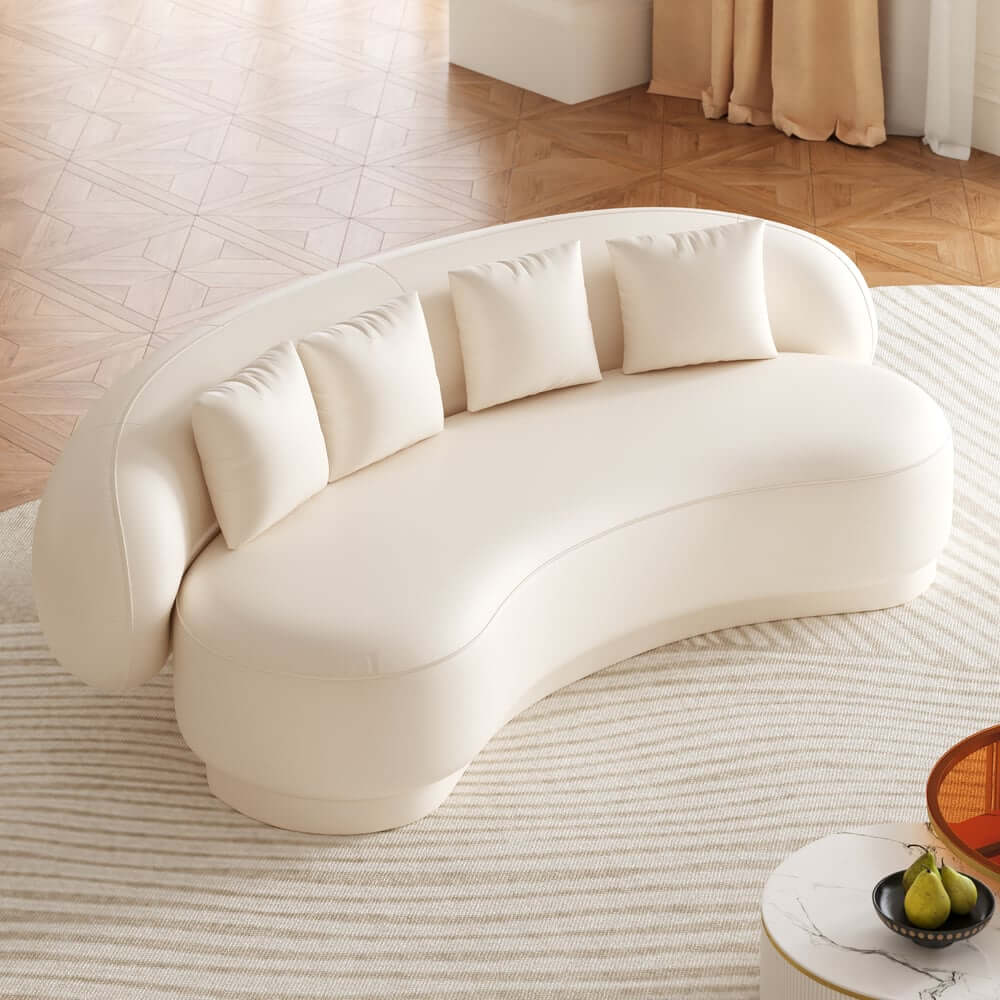 Modern Curved Leather Sofa, Armless Design, 3-Seater
