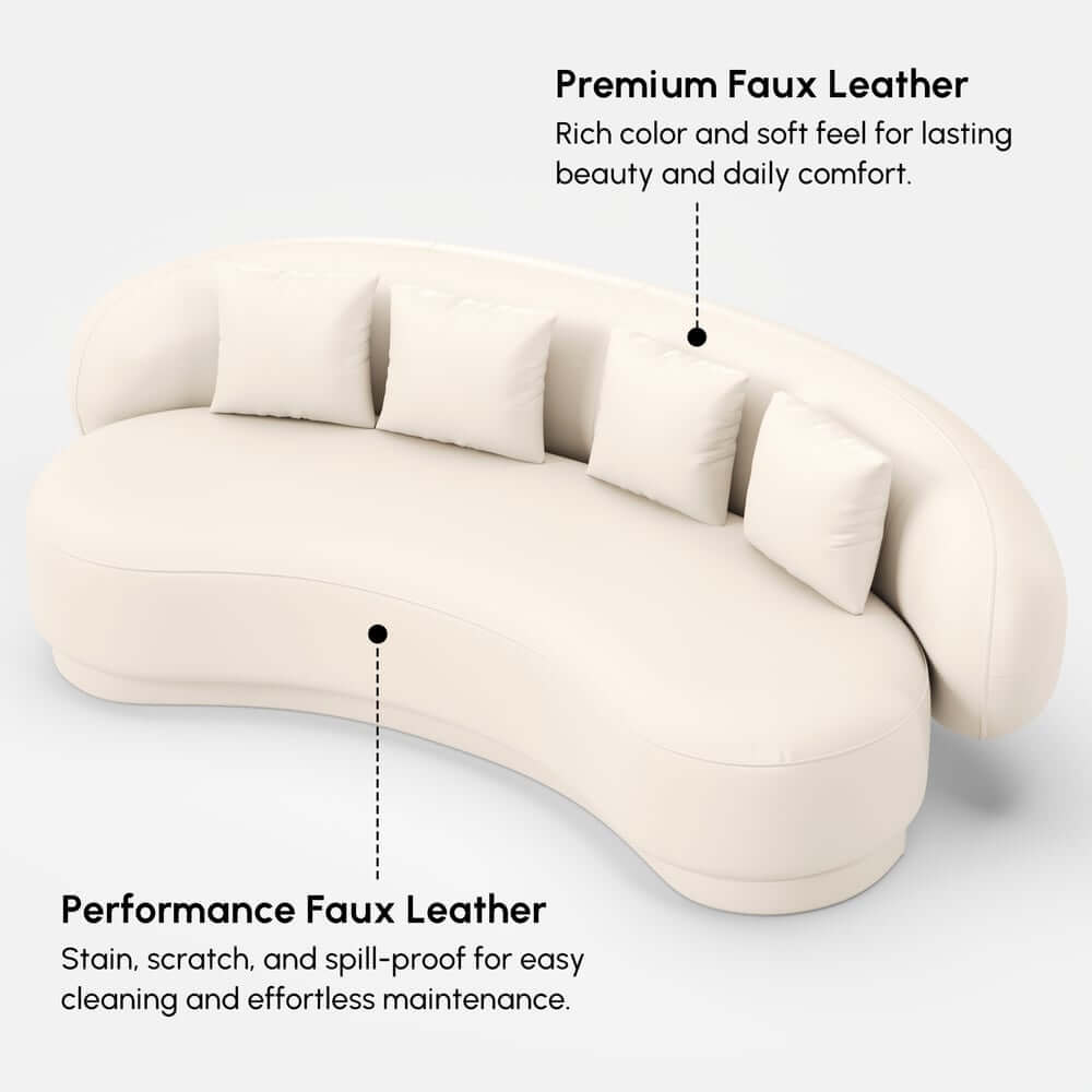 Modern Curved Leather Sofa, Armless Design, 3-Seater
