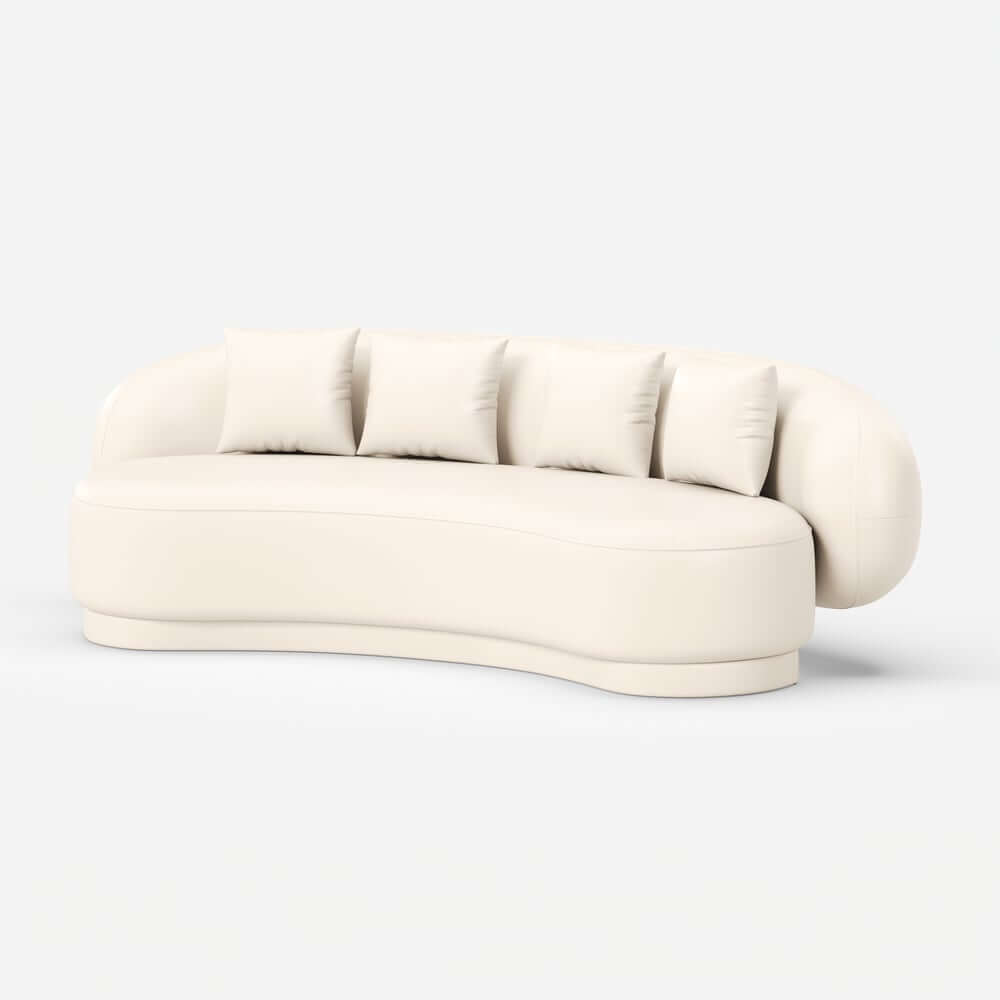 Modern Curved Leather Sofa, Armless Design, 3-Seater