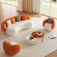Modern Curved Leather Sofa, Armless Design, 3-Seater