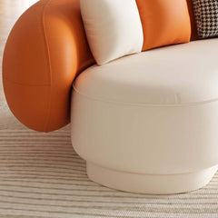 Modern Curved Leather Sofa, Armless Design, 3-Seater