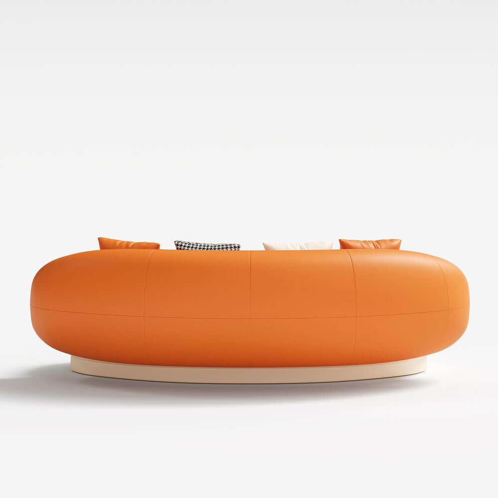 Modern Curved Leather Sofa, Armless Design, 3-Seater