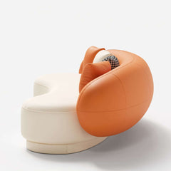 Modern Curved Leather Sofa, Armless Design, 3-Seater