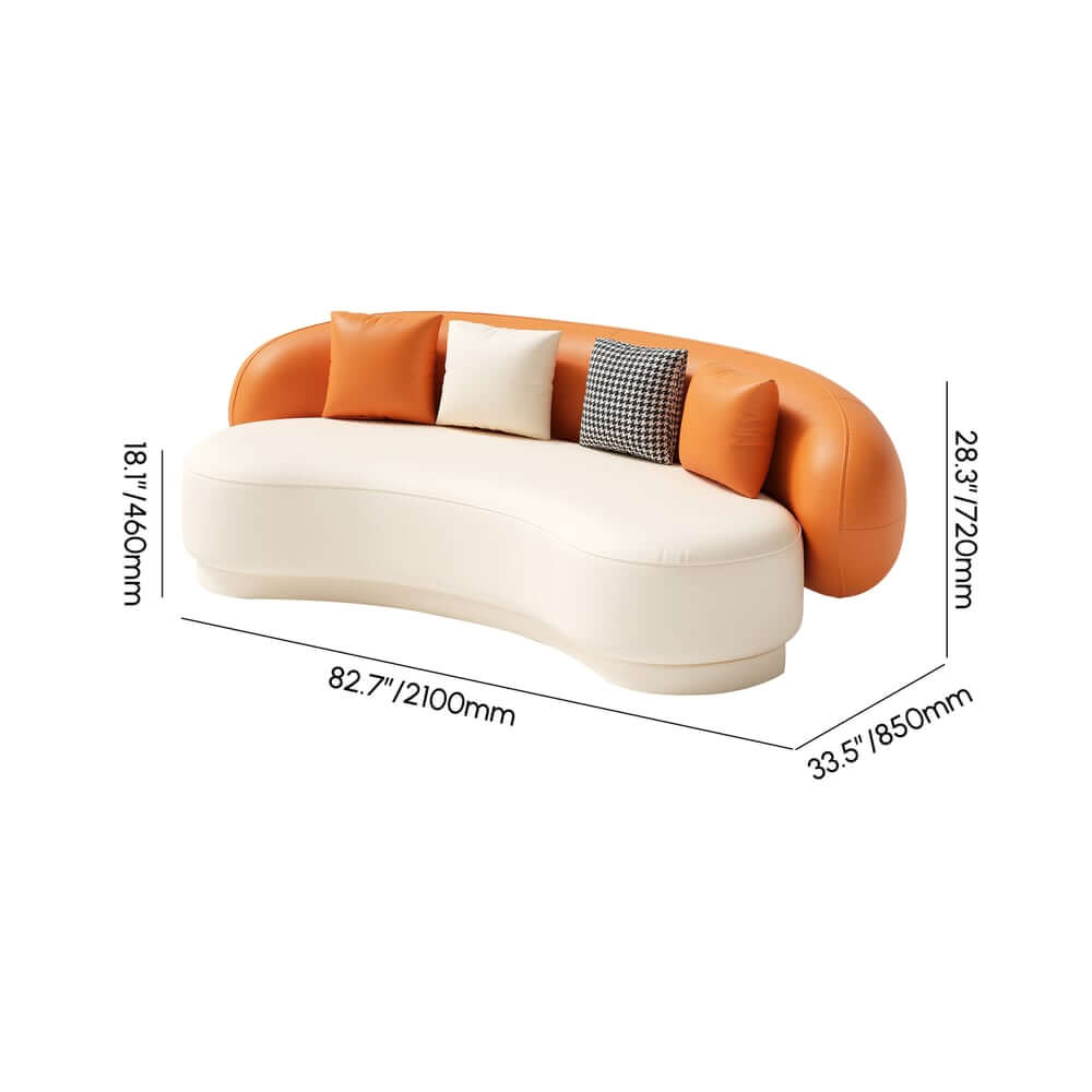 Modern Curved Leather Sofa, Armless Design, 3-Seater Dimensions