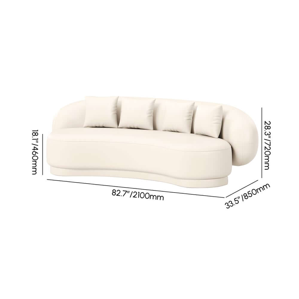 Modern Curved Leather Sofa, Armless Design, 3-Seater Dimensions