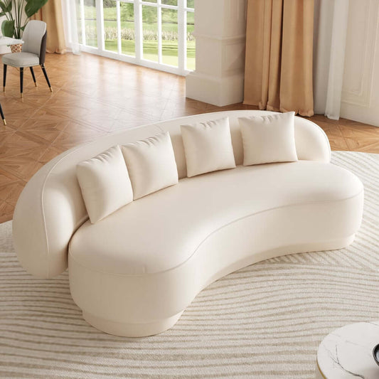 Modern Curved Leather Sofa, Armless Design, 3-Seater Main Product Image