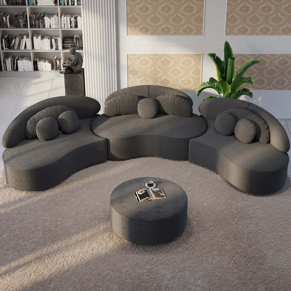 Modern Curved Modular Velvet Sectional Sofa With Ottoman