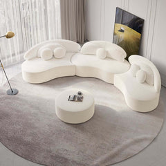 Modern Curved Modular Velvet Sectional Sofa With Ottoman