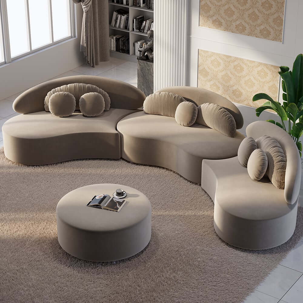 Modern Curved Modular Velvet Sectional Sofa With Ottoman