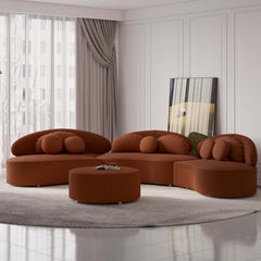 Modern Curved Modular Velvet Sectional Sofa With Ottoman