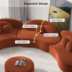 Modern Curved Modular Velvet Sectional Sofa With Ottoman