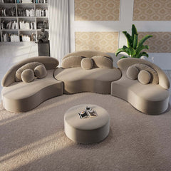Modern Curved Modular Velvet Sectional Sofa With Ottoman