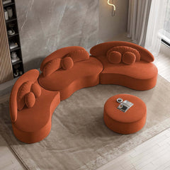 Modern Curved Modular Velvet Sectional Sofa With Ottoman