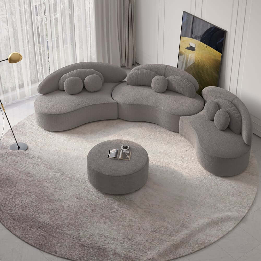Modern Curved Modular Velvet Sectional Sofa With Ottoman