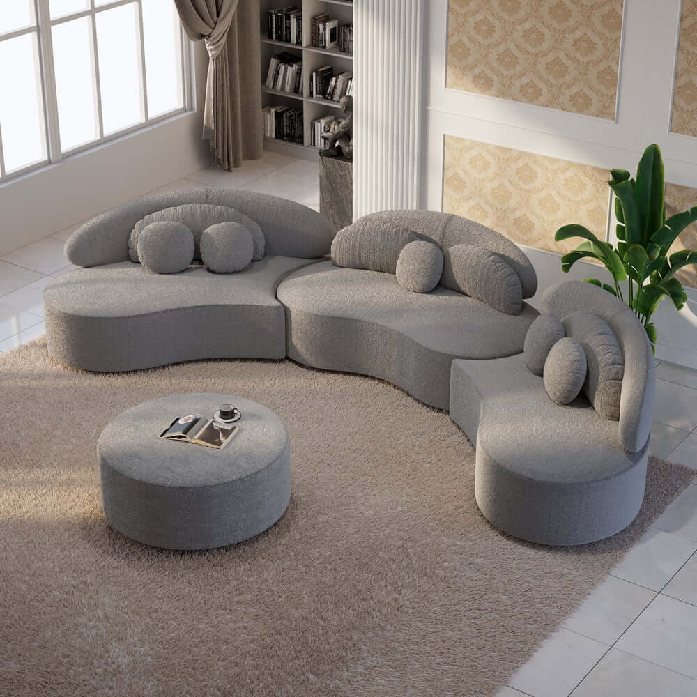 Modern Curved Modular Velvet Sectional Sofa With Ottoman