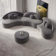 Modern Curved Modular Velvet Sectional Sofa With Ottoman