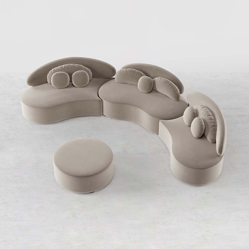 Modern Curved Modular Velvet Sectional Sofa With Ottoman