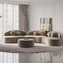 Modern Curved Modular Velvet Sectional Sofa With Ottoman