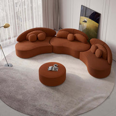 Modern Curved Modular Velvet Sectional Sofa With Ottoman