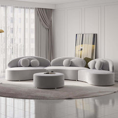 Modern Curved Modular Velvet Sectional Sofa With Ottoman