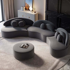 Modern Curved Modular Velvet Sectional Sofa With Ottoman