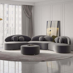 Modern Curved Modular Velvet Sectional Sofa With Ottoman