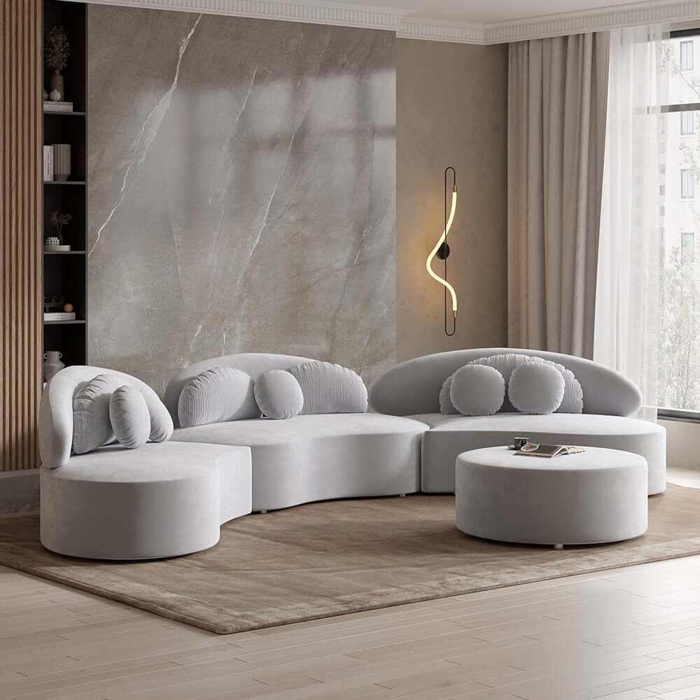Modern Curved Modular Velvet Sectional Sofa With Ottoman