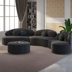 Modern Curved Modular Velvet Sectional Sofa With Ottoman