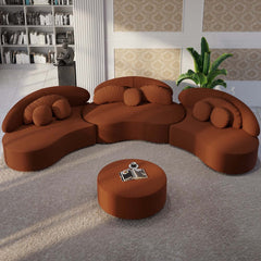 Modern Curved Modular Velvet Sectional Sofa With Ottoman