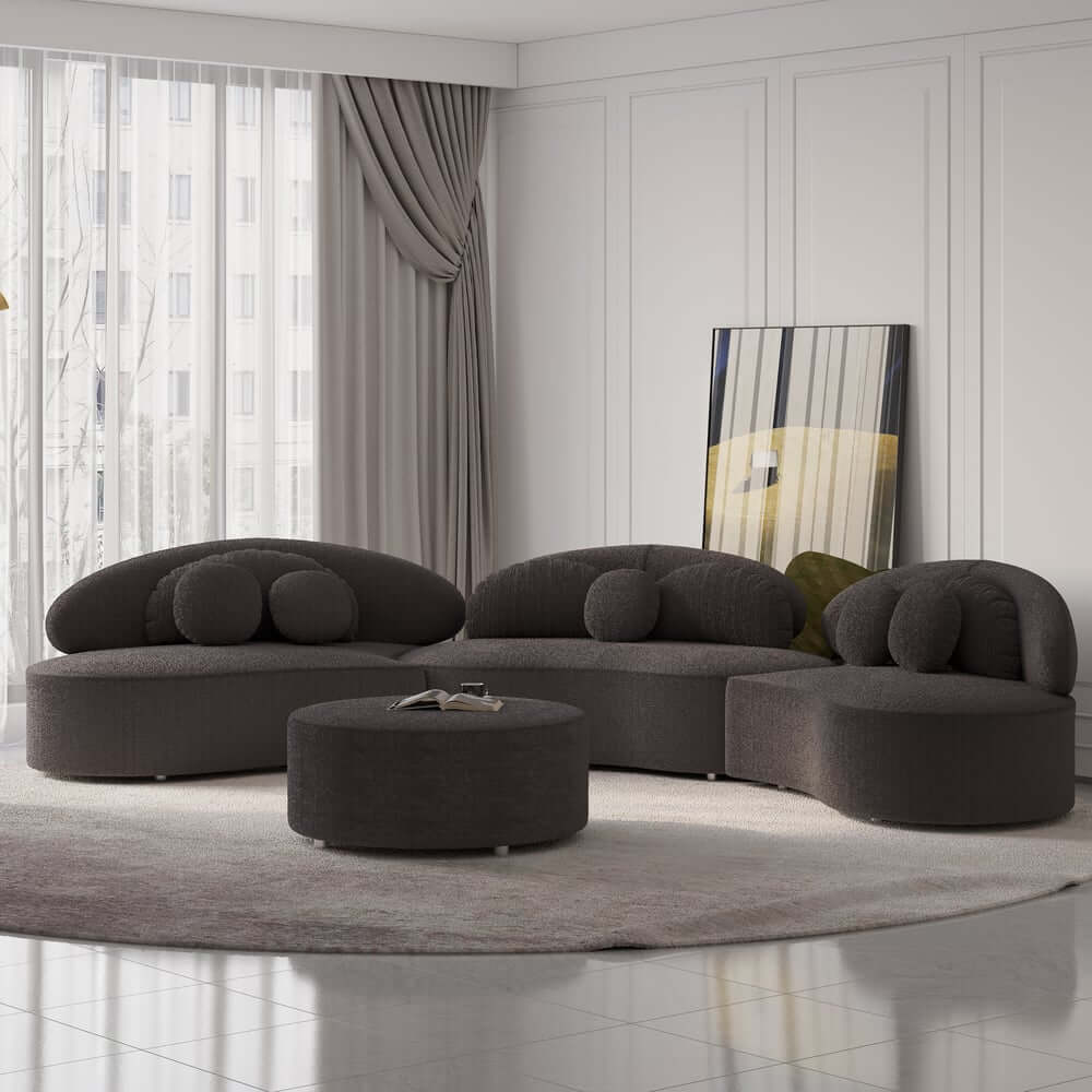 Modern Curved Modular Velvet Sectional Sofa With Ottoman
