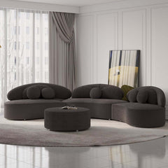Modern Curved Modular Velvet Sectional Sofa With Ottoman