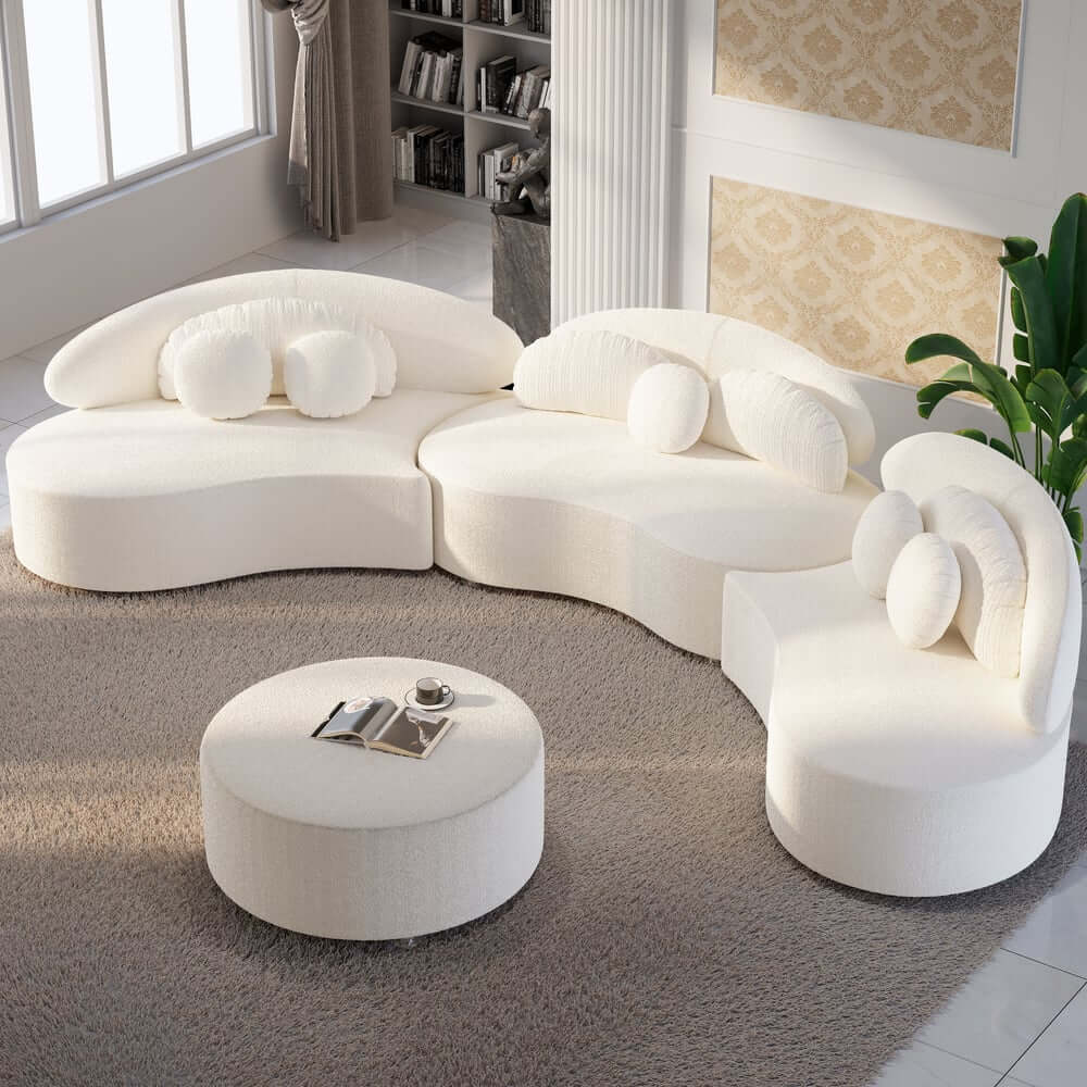 Modern Curved Modular Velvet Sectional Sofa With Ottoman