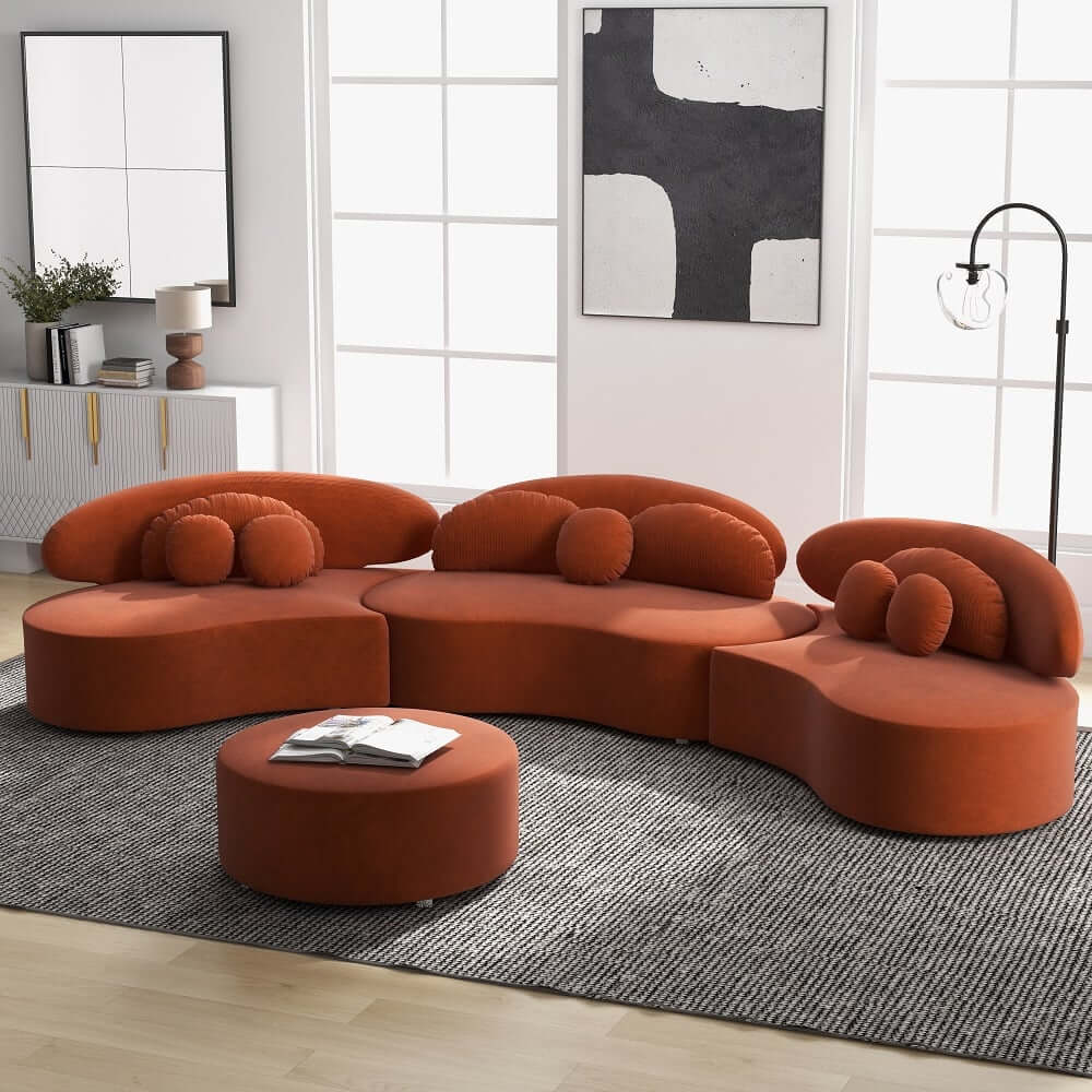Modern Curved Modular Velvet Sectional Sofa With Ottoman