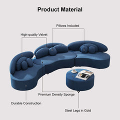 Modern Curved Modular Velvet Sectional Sofa With Ottoman