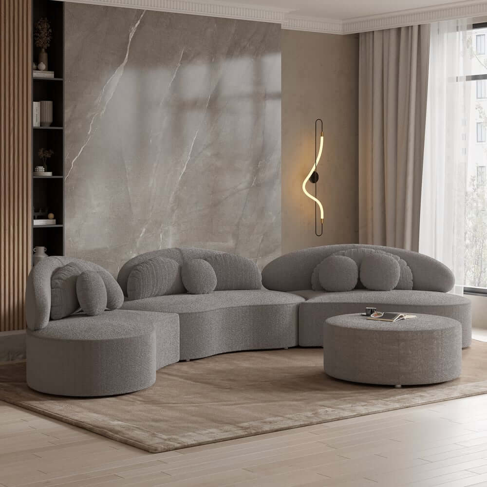 Modern Curved Modular Velvet Sectional Sofa With Ottoman