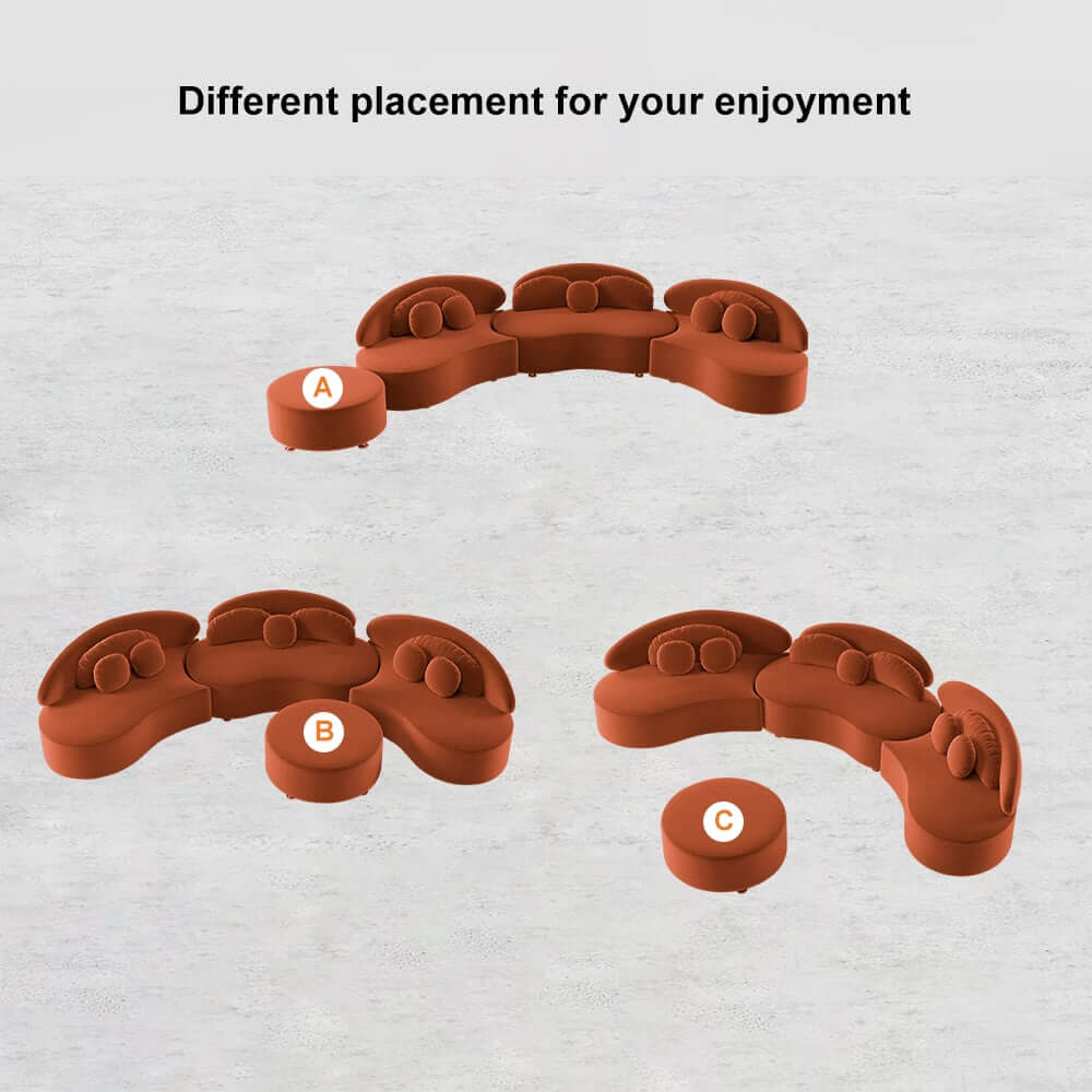 Modern Curved Modular Velvet Sectional Sofa With Ottoman