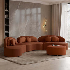 Modern Curved Modular Velvet Sectional Sofa With Ottoman