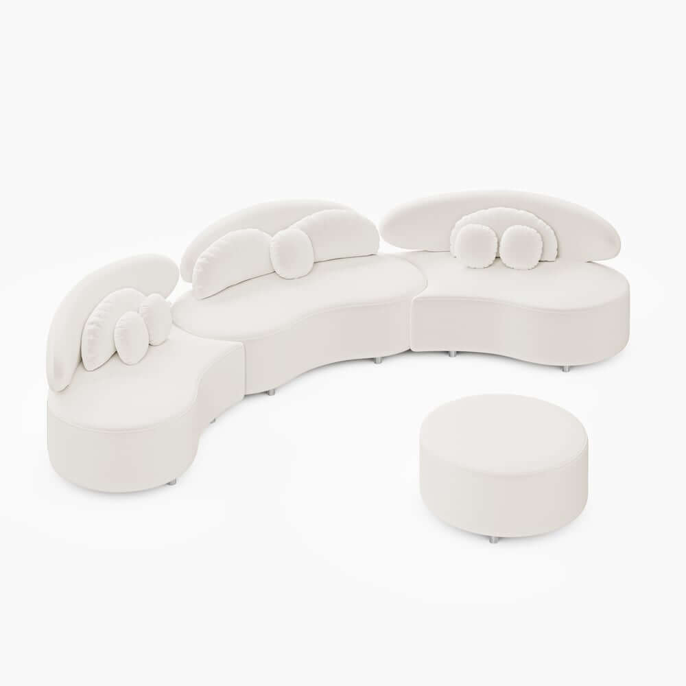 Modern Curved Modular Velvet Sectional Sofa With Ottoman