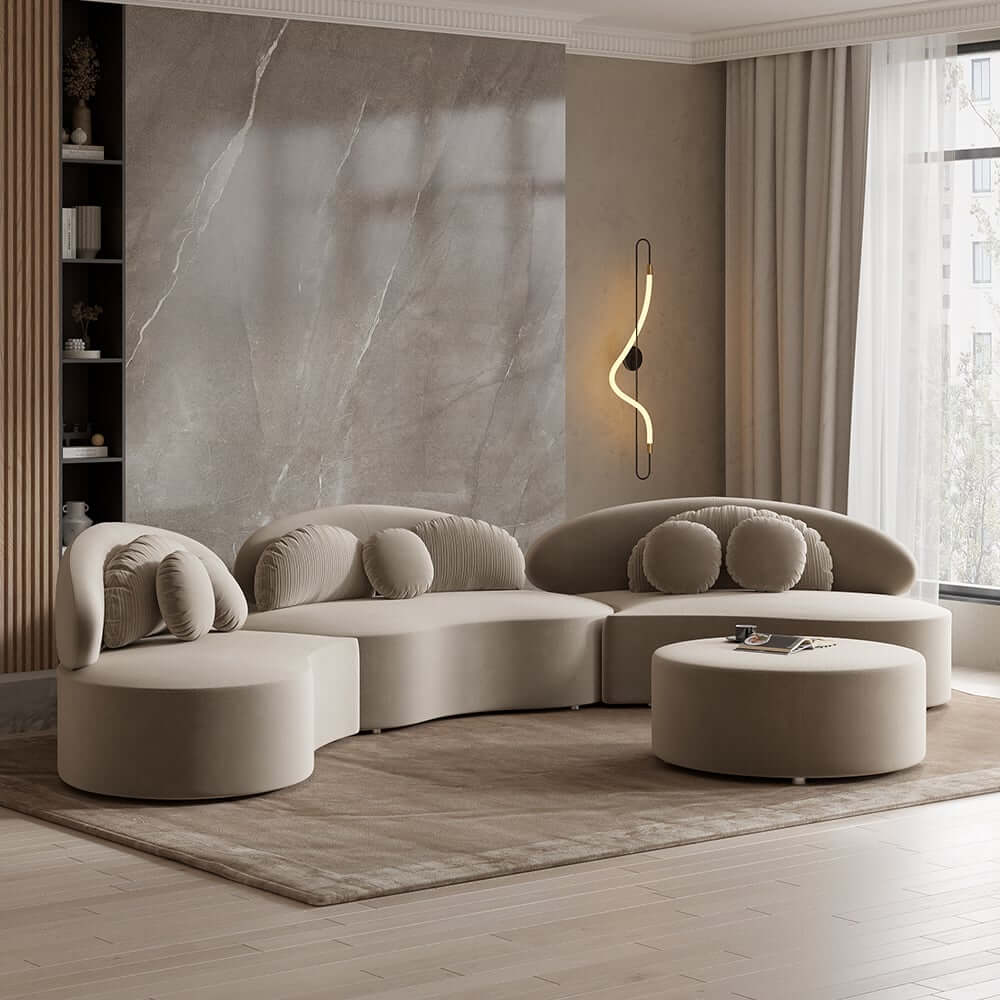 Modern Curved Modular Velvet Sectional Sofa With Ottoman