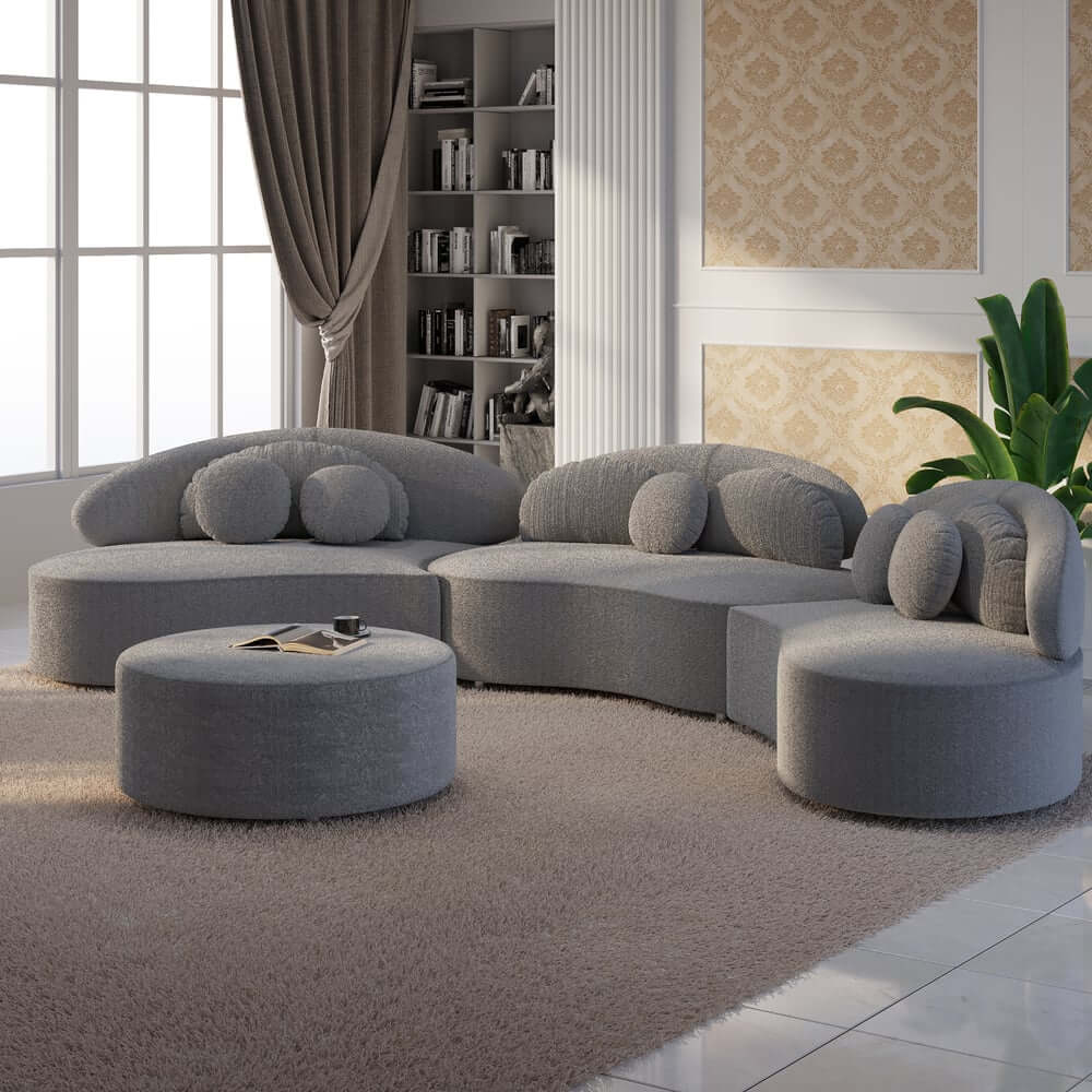 Modern Curved Modular Velvet Sectional Sofa With Ottoman