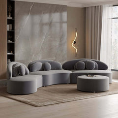Modern Curved Modular Velvet Sectional Sofa With Ottoman