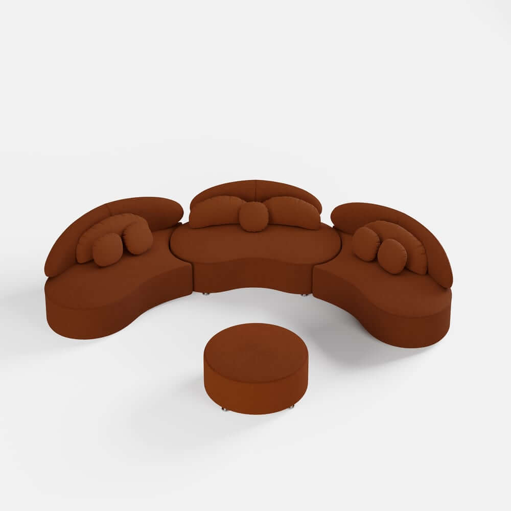 Modern Curved Modular Velvet Sectional Sofa With Ottoman