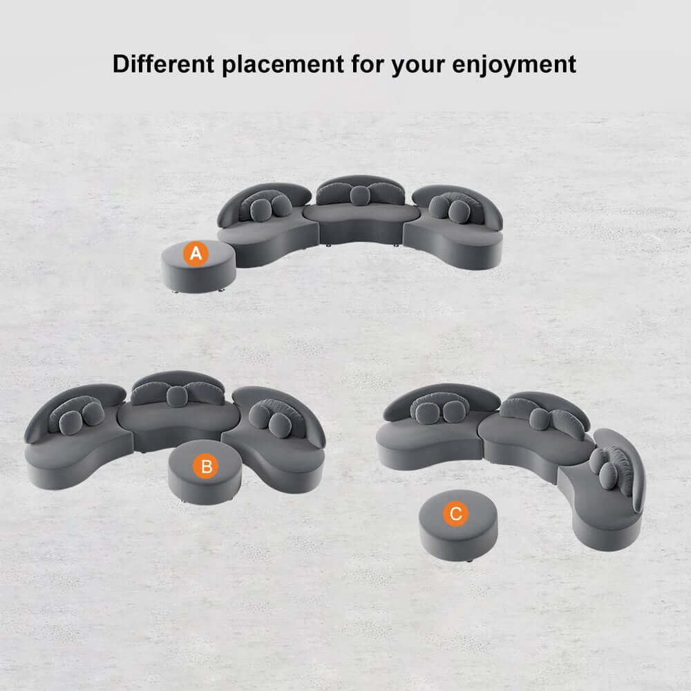 Modern Curved Modular Velvet Sectional Sofa With Ottoman