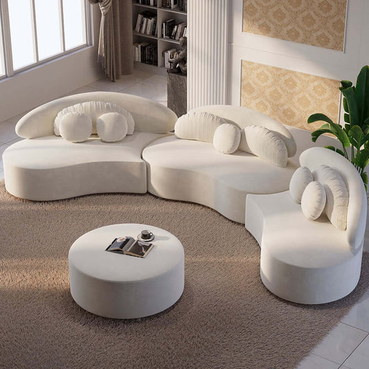 Modern Curved Modular Velvet Sectional Sofa With Ottoman Main Product Image