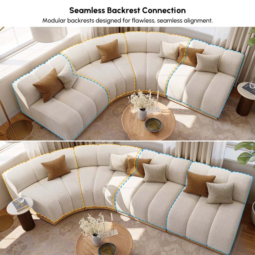 Modern Curved Sectional Sofa Set With Boucle Upholstery