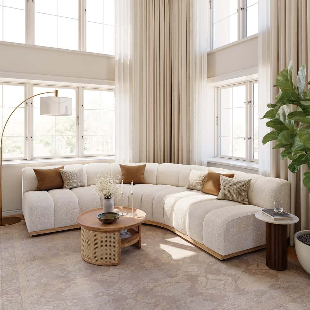 Modern Curved Sectional Sofa Set With Boucle Upholstery