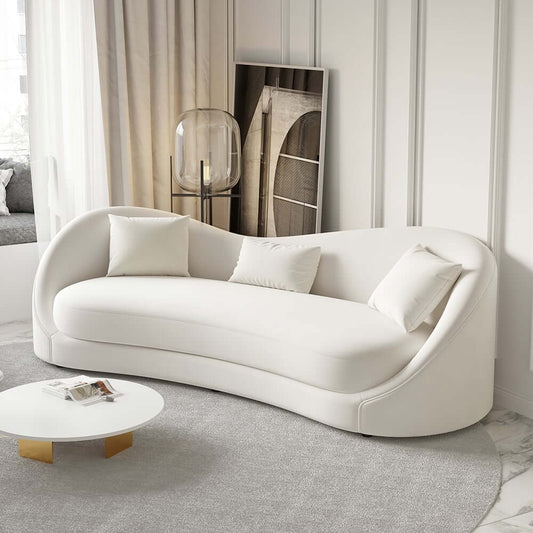 Modern Curved Velvet Sofa For 3 With Foam Cushion